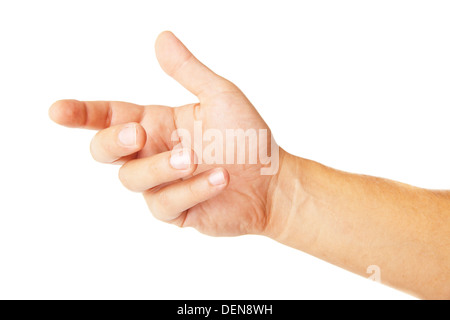 adult man hand to hold something like phone, isolated on white Stock Photo