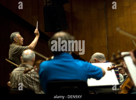 Rehearsal of the Israeli Philharmonic Orchestra with Zubin Mehta conductor at the Mann Auditorium Tel Aviv, Israel Stock Photo