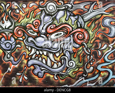 graffiti street painting of dragon in Melbourne Australia. Stock Photo