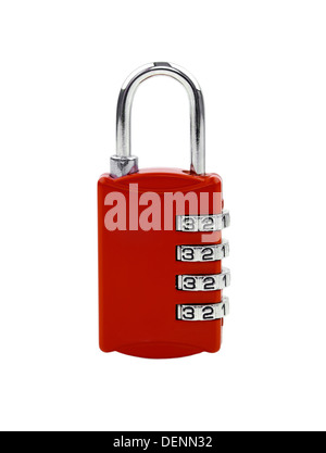 Red padlock with combination lock isolated on the white background Stock Photo