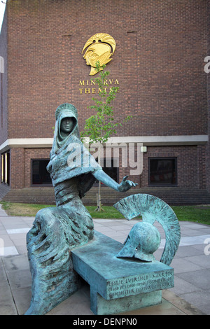 Roman Goddess Minerva sculpture by Philip Jackson, forecourt of the Minerva Theatre, Chichester, West Sussex, UK, Europe Stock Photo