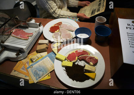 Chatham, UK. 21st Sep, 2013. Salute to the 40's - Britain's 1940's Home Front Event at The Historic Dockyard Chatham. 1940's Weekly food rations displayed - what members of the public were entitled to each week. Credit:  Tony Farrugia/Alamy Live News Stock Photo