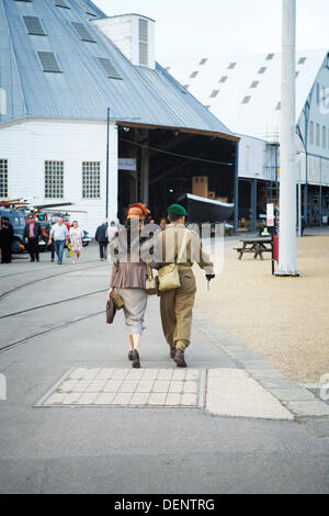 Chatham, UK. 21st Sep, 2013. Salute to the 40's - Britain's 1940's Home Front Event at The Historic Dockyard Chatham. 1940's vintage fashion attire. Stock Photo