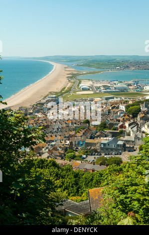 Chesil Beach from above Portland, Dorset, England Stock Photo