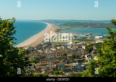 Chesil Beach from above Portland, Dorset, England Stock Photo