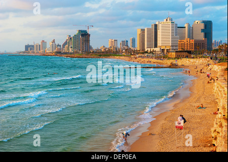 Tel Aviv skyline and beach Stock Photo