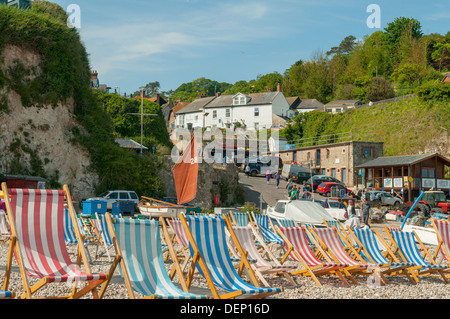 Beach Deckchairs at Beer, Devon, England Stock Photo