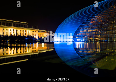 Nightscape of China National Grand Theater Stock Photo