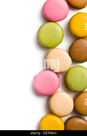 various types of macaroons on white background Stock Photo
