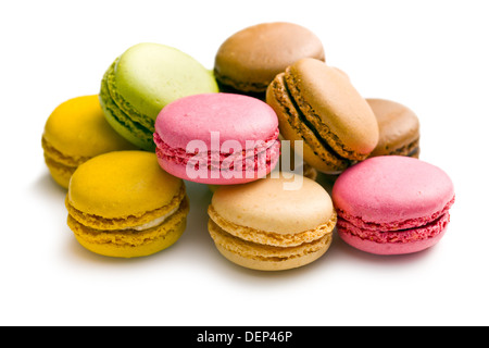 various types of macaroons on white background Stock Photo