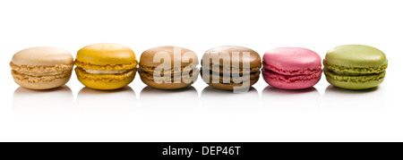 various types of macaroons on white background Stock Photo