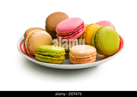 various colorful macaroons on plate Stock Photo