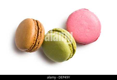 various types of macaroons on white background Stock Photo