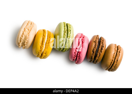 various types of macaroons on white background Stock Photo