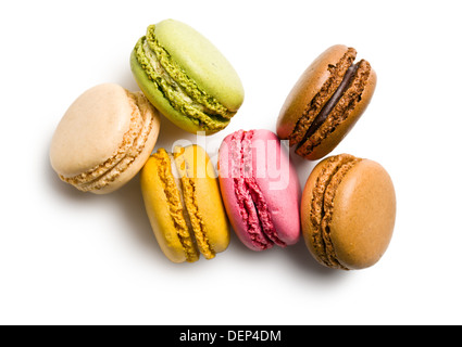 various types of macaroons on white background Stock Photo