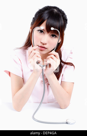 Nurse takes stethoscope. Stock Photo