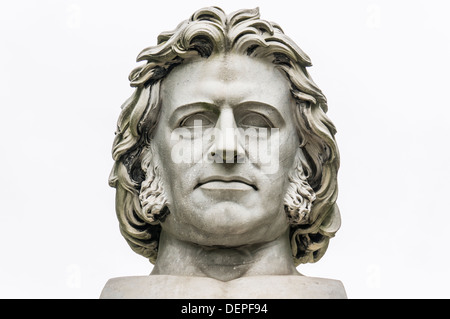 Front view of a huge bust of Sir Joseph Paxton (designer of the Crystal Palace) in Crystal Palace park, London, England. Stock Photo