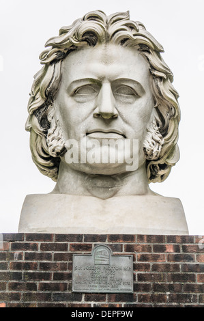 Front view of a huge bust of Sir Joseph Paxton (designer of the Crystal Palace) in Crystal Palace park, London, England. Stock Photo