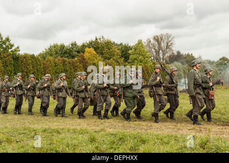 Lomianki, Poland. 22nd Sep, 2013. 22nd September, 2013. German infantry marching during Battle at Lomianki - historical reenactment, Poland Credit:  Travelfile/Alamy Live News Stock Photo