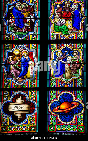 stained glass window panels in cologne cathedral germany Stock Photo