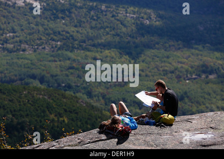 Hikers on Cadillac Mountain, Acadia National Park, Mount Desert Island, Maine Stock Photo