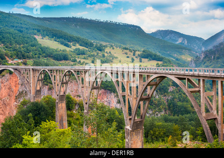 Bridge Durdevica and view Tara river gorge - the biggest one canyon in Europe in the national park Durmitor, Montenegro, Balkans Stock Photo