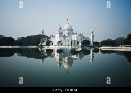 Reflection of memorial in water, Victoria Memorial, Kolkata, West Bengal, India Stock Photo