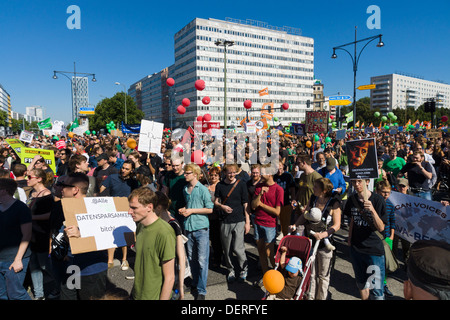 Under the motto 'Freedom not Fear' several thousand people demonstrated for the protection of civil rights on the Internet Stock Photo