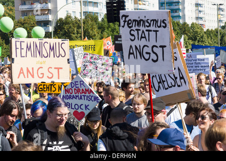 Under the motto 'Freedom not Fear' several thousand people demonstrated for the protection of civil rights on the Internet Stock Photo