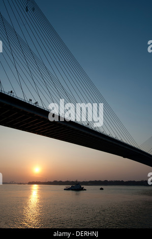 Bridge across a River, Vidyasagar Setu, Hooghly River, Kolkata, West Bengal, India Stock Photo
