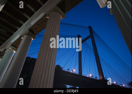 Low angle view of Vidyasagar Setu from Prinsep Monument, Prinsep Ghat, Kolkata, West Bengal, India Stock Photo