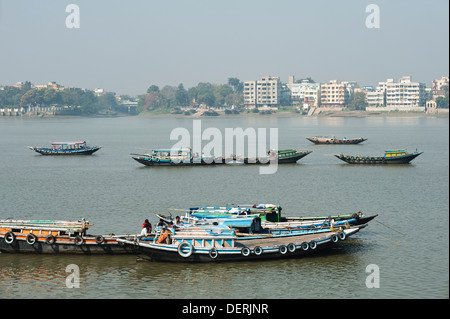 Boats in a River, Hooghly River, Kolkata, West Bengal, India Stock Photo