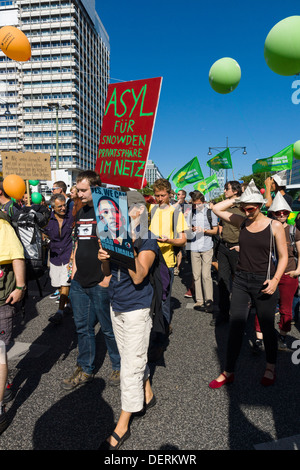 Under the motto 'Freedom not Fear' several thousand people demonstrated for the protection of civil rights on the Internet Stock Photo