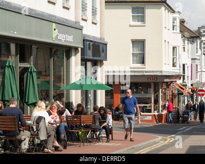 Cafes on Trafalgar Street in Brighton at the north end of the trendy North Laine district Stock Photo