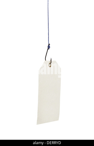 empty white pendant on metal hook label Stock Photo