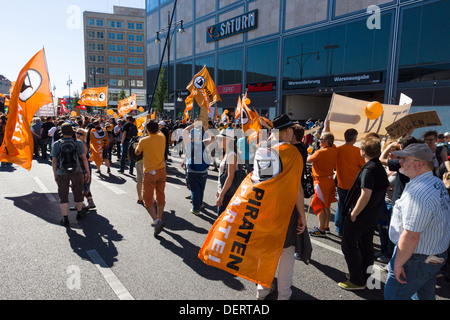 Under the motto 'Freedom not Fear' several thousand people demonstrated for the protection of civil rights on the Internet Stock Photo