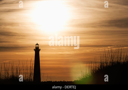 The Cape Hatteras lighthouse in the Outer Banks, North Carolina at sunset. Stock Photo