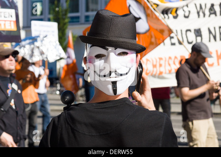 Under the motto 'Freedom not Fear' several thousand people demonstrated for the protection of civil rights on the Internet Stock Photo