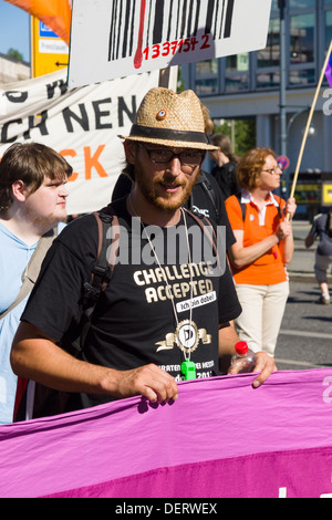 Under the motto 'Freedom not Fear' several thousand people demonstrated for the protection of civil rights on the Internet Stock Photo