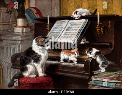 De Pianoles - the Piano lessons  Henriette Ronner Knip 1821-1909 Dutch Netherlands Stock Photo