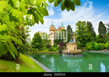 Bojnice castle in Slovakia view from park with the pond  Stock Photo