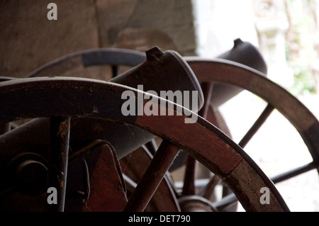 Two heavy medieval mortar cannons behind each other Stock Photo