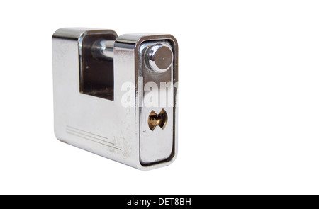 Isolated chrome heavy duty lock on white background Stock Photo