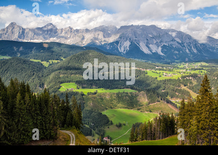 View from mountain to the valley near the Schladming city in Austria Stock Photo