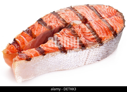 Large steak of grilled salmon. Close up shot. Stock Photo