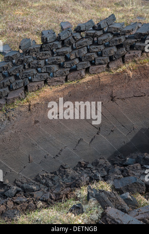 Freshly Dug Peat, Shetland, Scotland Stock Photo