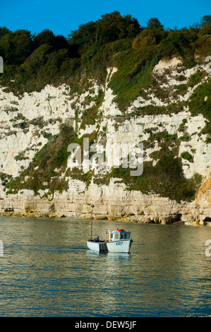 Small fishing boat on the Jurassic Coast at Beer, Devon, England, UK Stock Photo