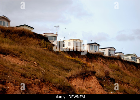 Caravans on the Holderness coastline, close to edge of cliff due to coastal erosion. Stock Photo