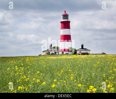 Colourful field and Happisburgh Lighthouse North Norfolk England UK Europe Stock Photo