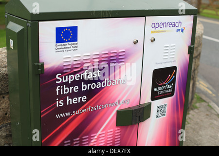 A BT British Telecom broadband internet superfast infinity poster on junction box in St Ives Cornwall Stock Photo